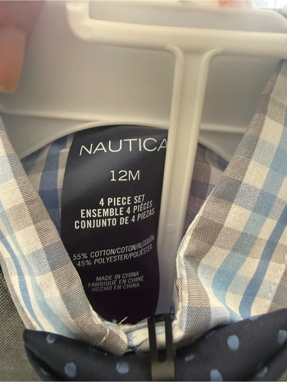 Nautica Boys Gray Vest & Pants with Blue Plaid Shirt and Navy Polka Dot Tie
